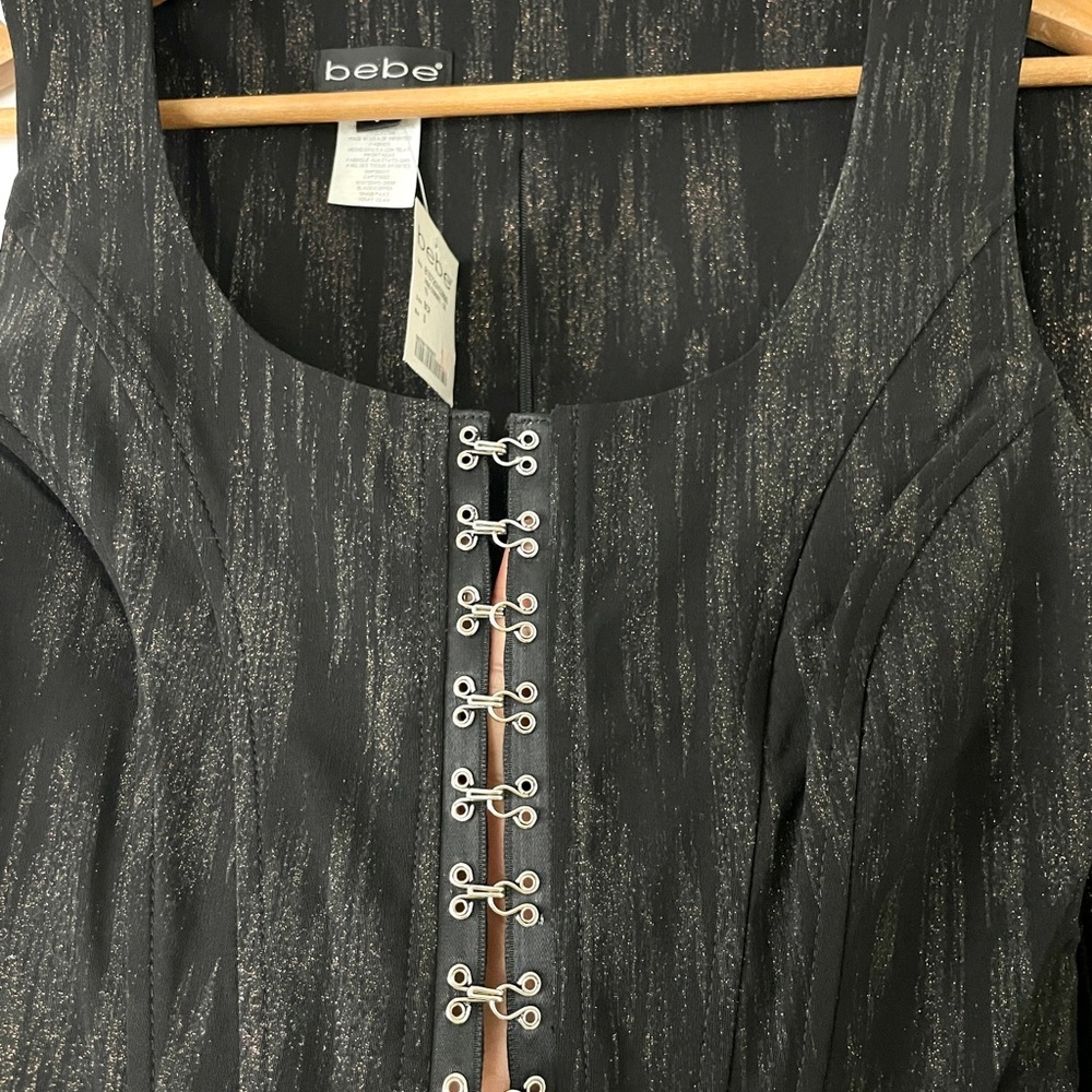 NWT bebe Black Metallic Vest+Boot-Cut Pants Set Coachella Festival Concert Sz S - Picture 4 of 10